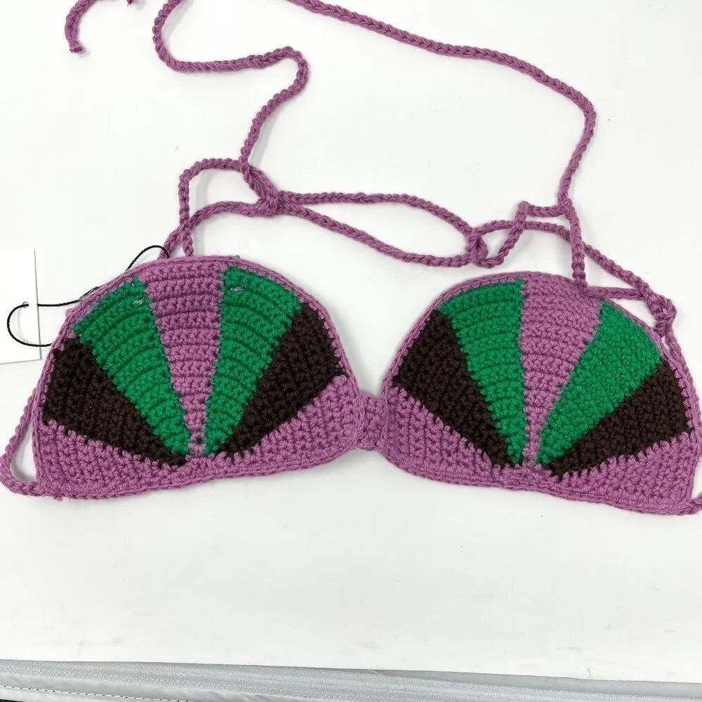 Zara Crochet Seashell Bralette Purple Green Size Small NWT - Picture 9 of 12